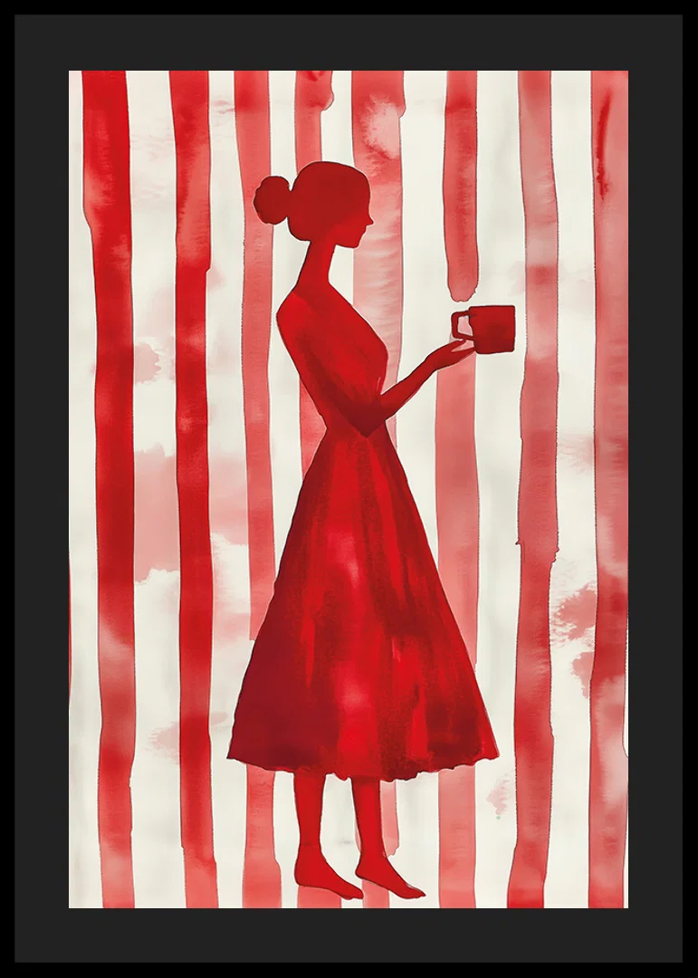 Red silhouette against striped background gives minimalist elegance-12