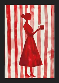 Red silhouette against striped background gives minimalist elegance-5
