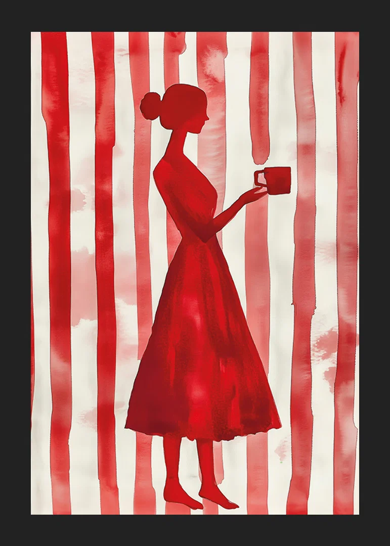 Red silhouette against striped background gives minimalist elegance-12