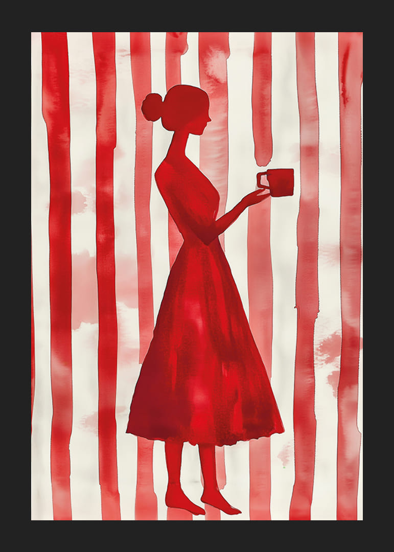 Rote Silhouette vor gestreiftem Hintergrund verleiht minimalistische Eleganz-12