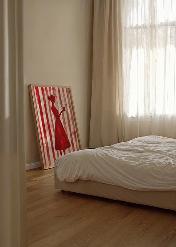 Red silhouette against striped background gives minimalist elegance-12