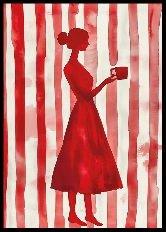 Red silhouette against striped background gives minimalist elegance-12