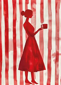 Red silhouette against striped background gives minimalist elegance-7
