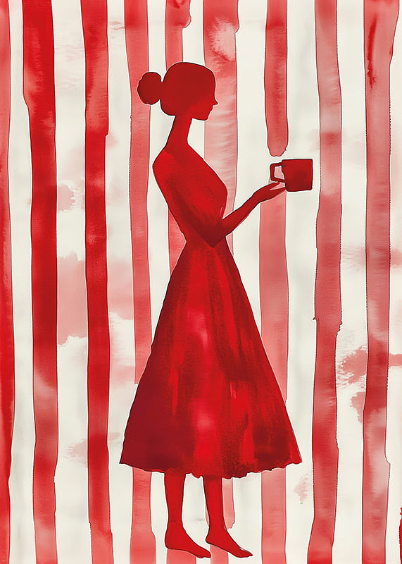Rood silhouet tegen gestreepte achtergrond geeft minimalistische elegantie-12