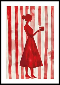 Red silhouette against striped background gives minimalist elegance-0