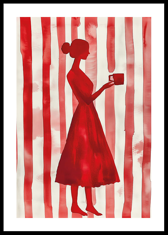 Rood silhouet tegen gestreepte achtergrond geeft minimalistische elegantie-12
