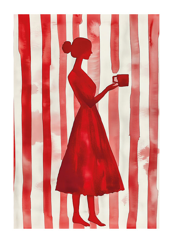 Rood silhouet tegen gestreepte achtergrond geeft minimalistische elegantie-12
