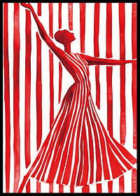 Une danseuse imaginative en rouge crée du mouvement et de l'élégance contre les lignes de l'arrière-plan-2