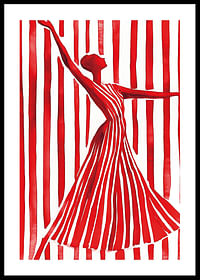 Une danseuse imaginative en rouge crée du mouvement et de l'élégance contre les lignes de l'arrière-plan-0