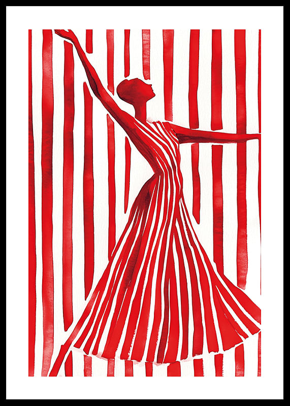 Une danseuse imaginative en rouge crée du mouvement et de l'élégance contre les lignes de l'arrière-plan-12