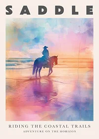 A magical horseback ride by the sea, filled with adventure and pastel colors-1