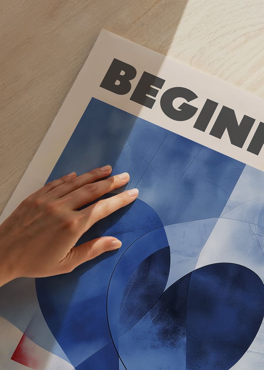 En abstrakt symfoni av blå toner og bølgende former som symboliserer nye begynnelser-12