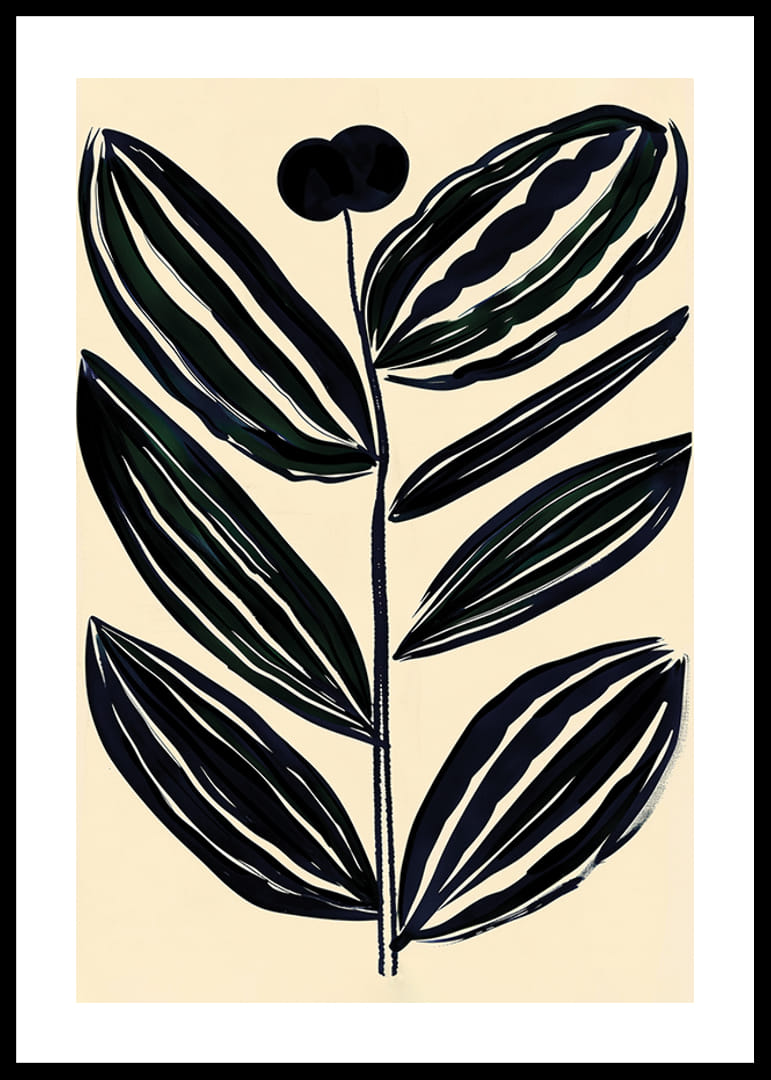 Djärva, abstrakta blad i mörka toner ger en modern känsla mot beige bakgrund-12