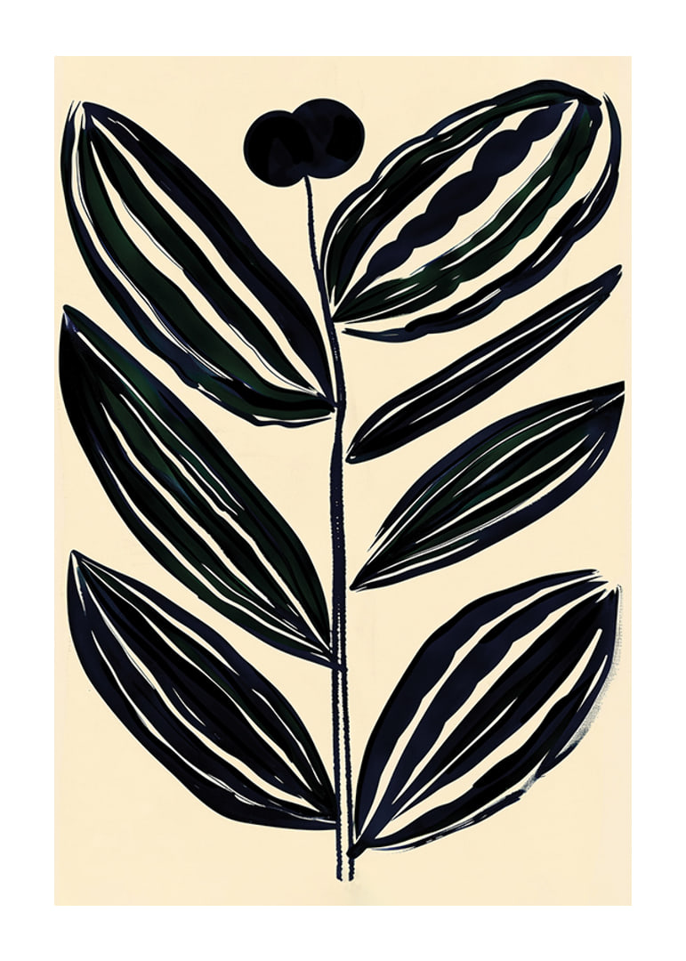 Bold, abstract leaves in dark tones give a modern feel against a beige background-12