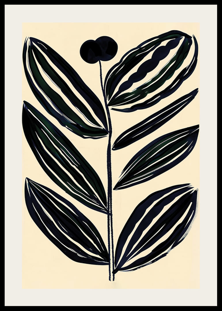 Djärva, abstrakta blad i mörka toner ger en modern känsla mot beige bakgrund-12