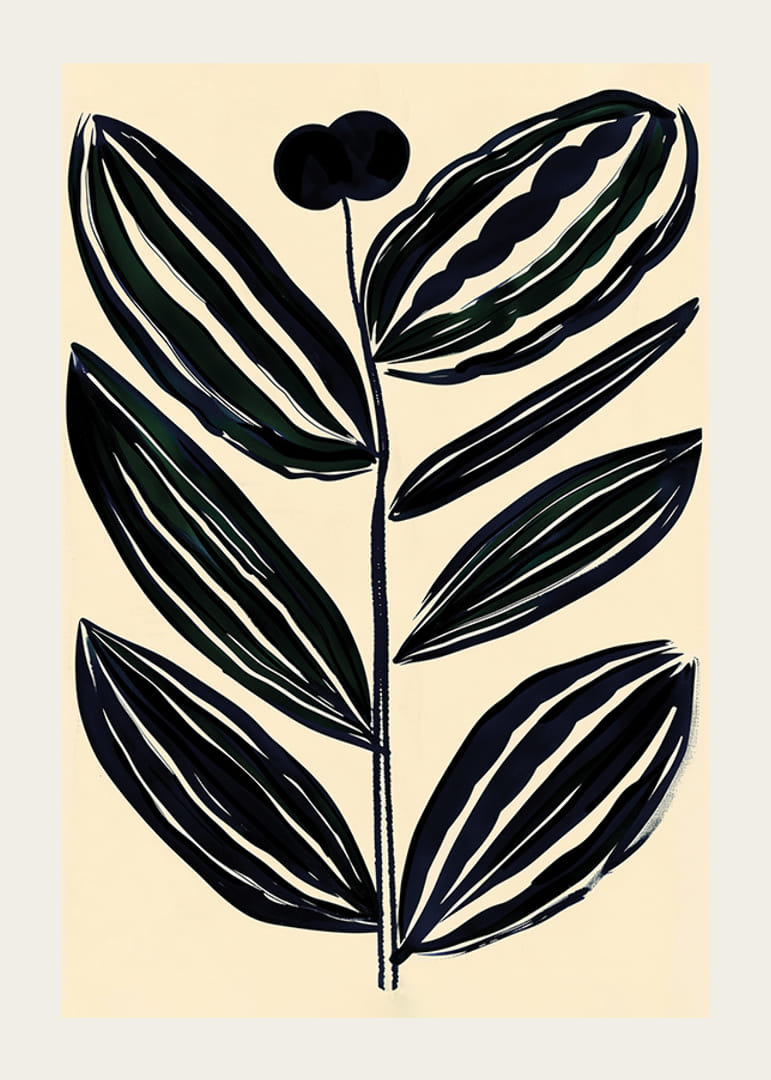 Djärva, abstrakta blad i mörka toner ger en modern känsla mot beige bakgrund-12