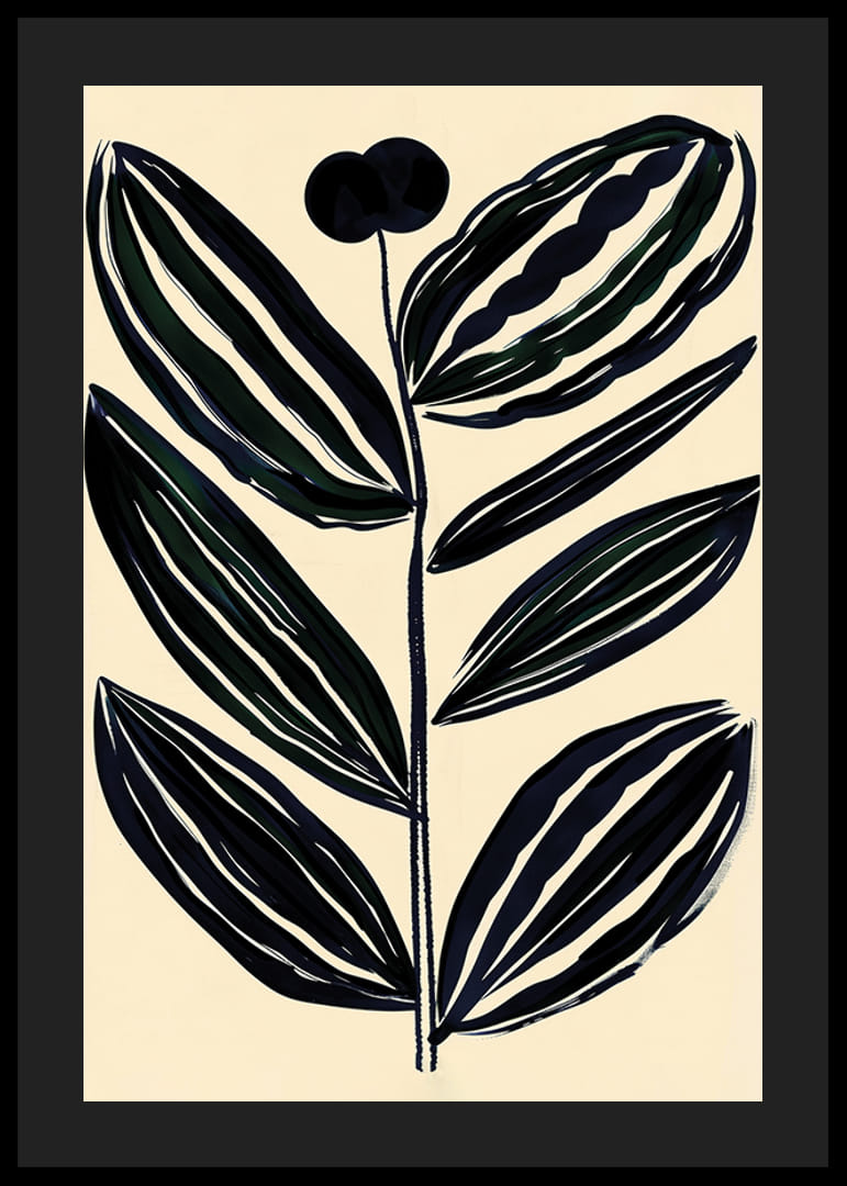 Djärva, abstrakta blad i mörka toner ger en modern känsla mot beige bakgrund-12
