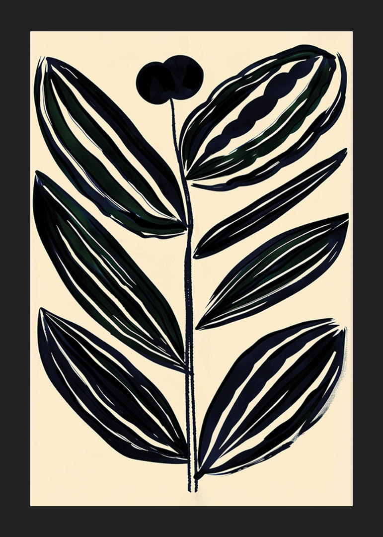 Djärva, abstrakta blad i mörka toner ger en modern känsla mot beige bakgrund-12