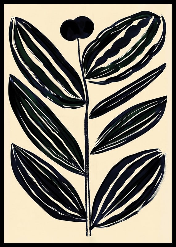 Bold, abstract leaves in dark tones give a modern feel against a beige background-12