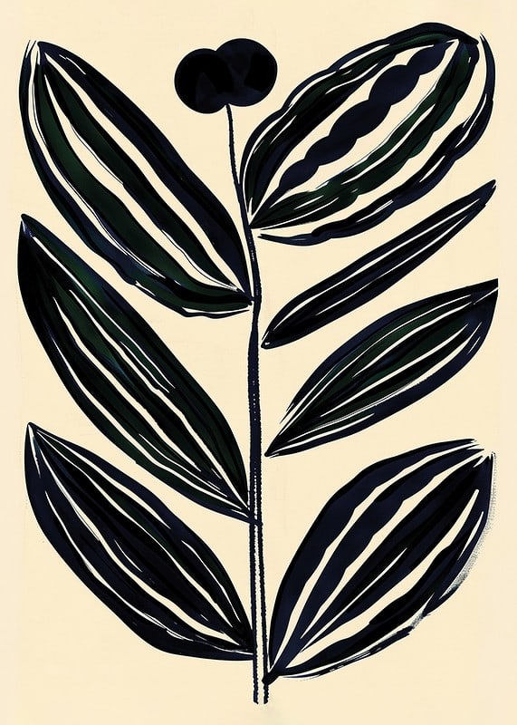 Bold, abstract leaves in dark tones give a modern feel against a beige background-12