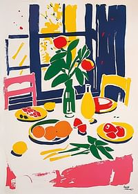 Een kleurrijk stilleven met citrusvruchten en bloemen geeft de kamer leven en energie.-1