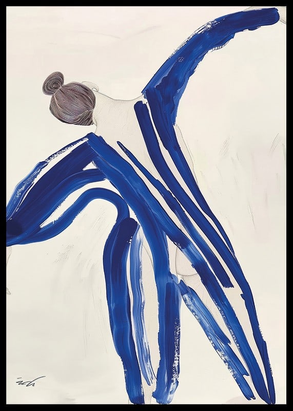 Dancing energy in blue brushstrokes, capturing movement in elegant simplicity-12