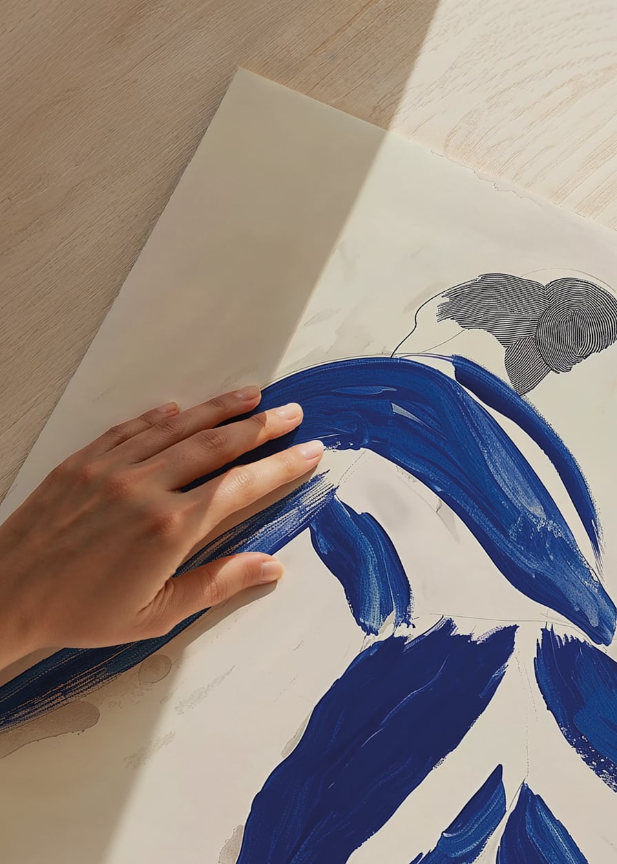 Bold brushstrokes capture a sense of movement and freedom in blue-12