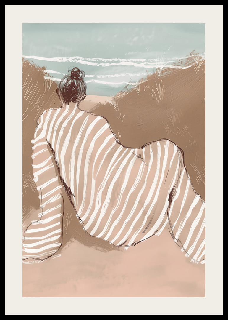 En drømmende silhuet stirrer ud over bølgerne i bløde, varme toner-12