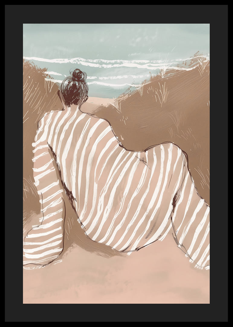 En drømmende silhuet stirrer ud over bølgerne i bløde, varme toner-12