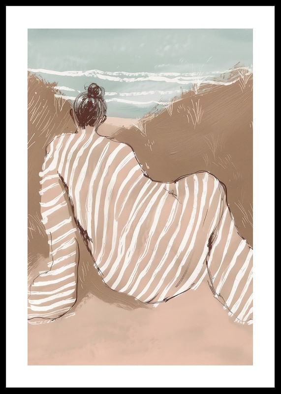 Une silhouette rêveuse contemple les vagues dans des tons doux et chauds-12