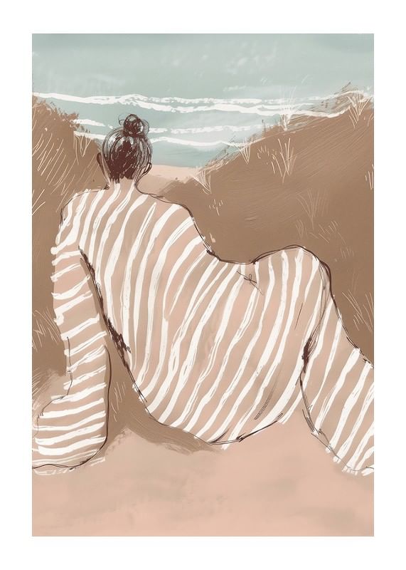 Une silhouette rêveuse contemple les vagues dans des tons doux et chauds-12