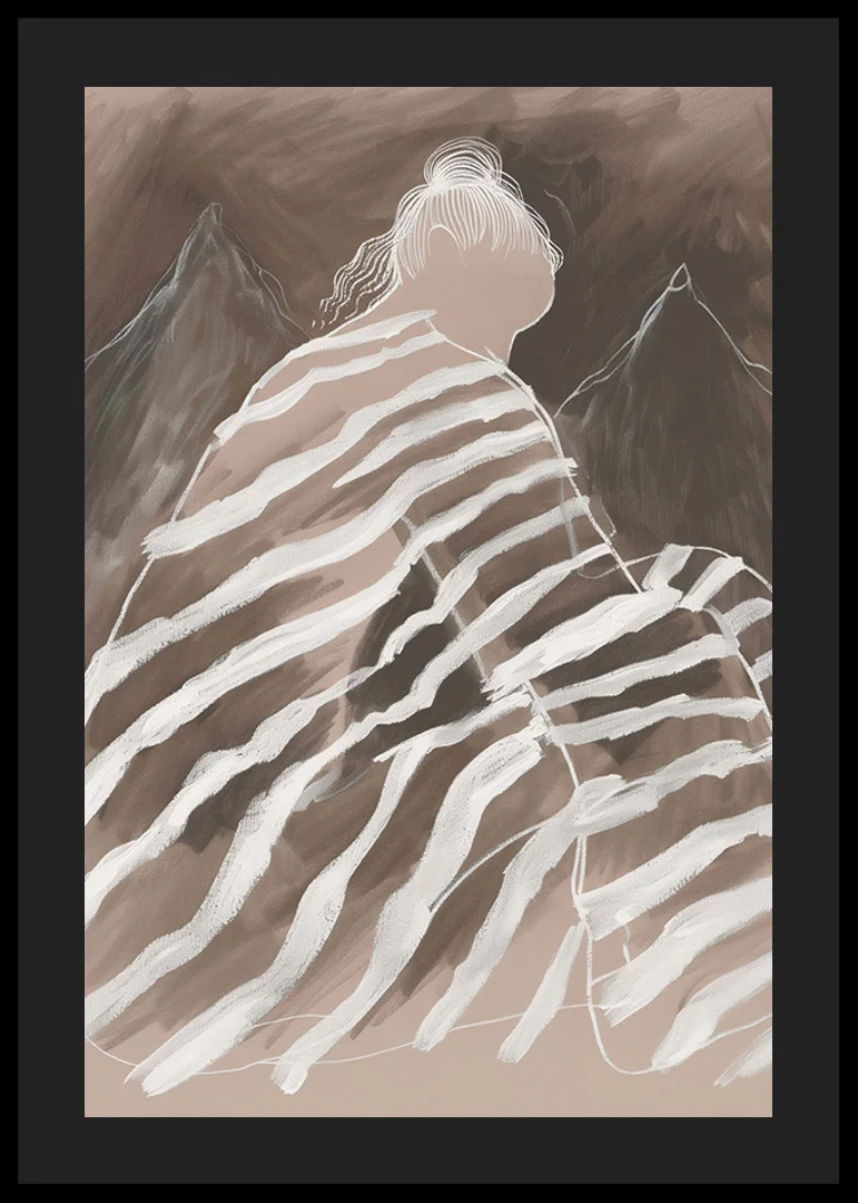Abstract elegance where soft lines meet mysterious mountain peaks-12