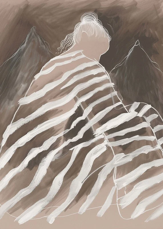 Abstract elegance where soft lines meet mysterious mountain peaks-12