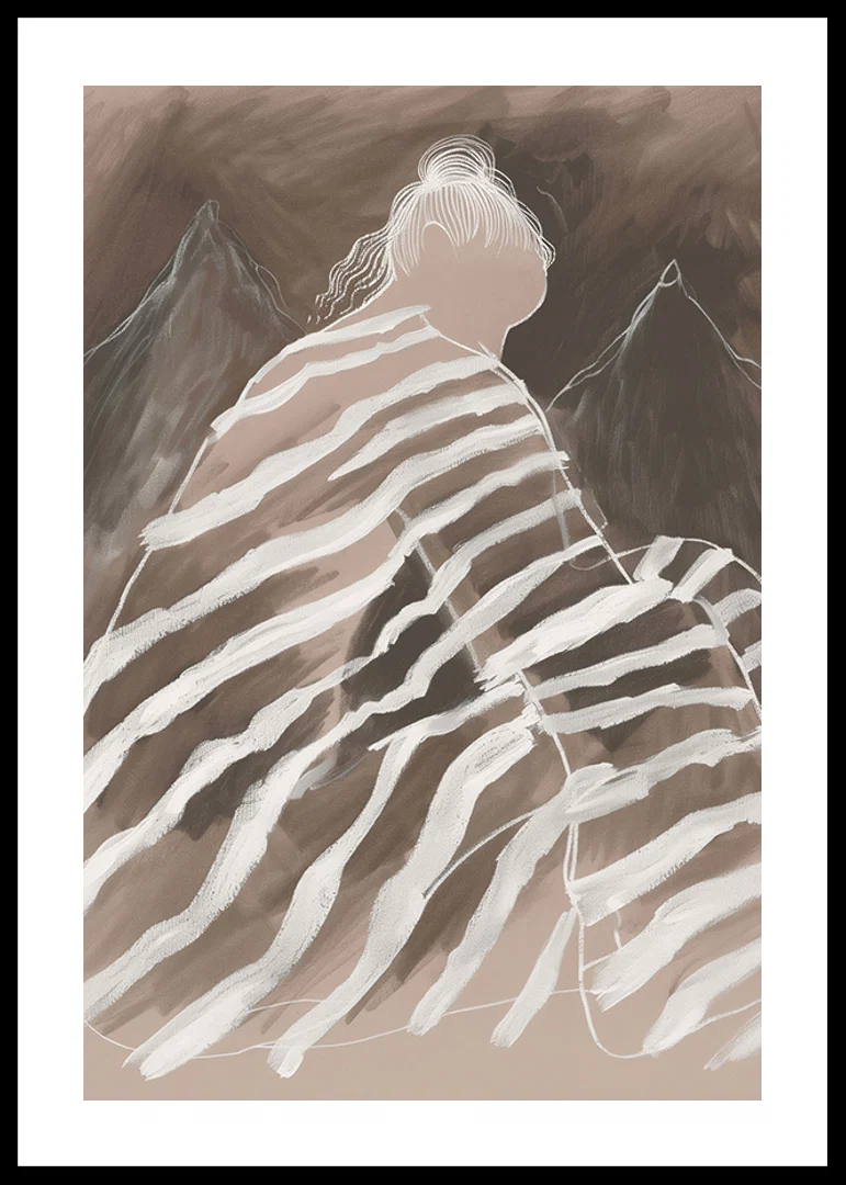 Abstract elegance where soft lines meet mysterious mountain peaks-12