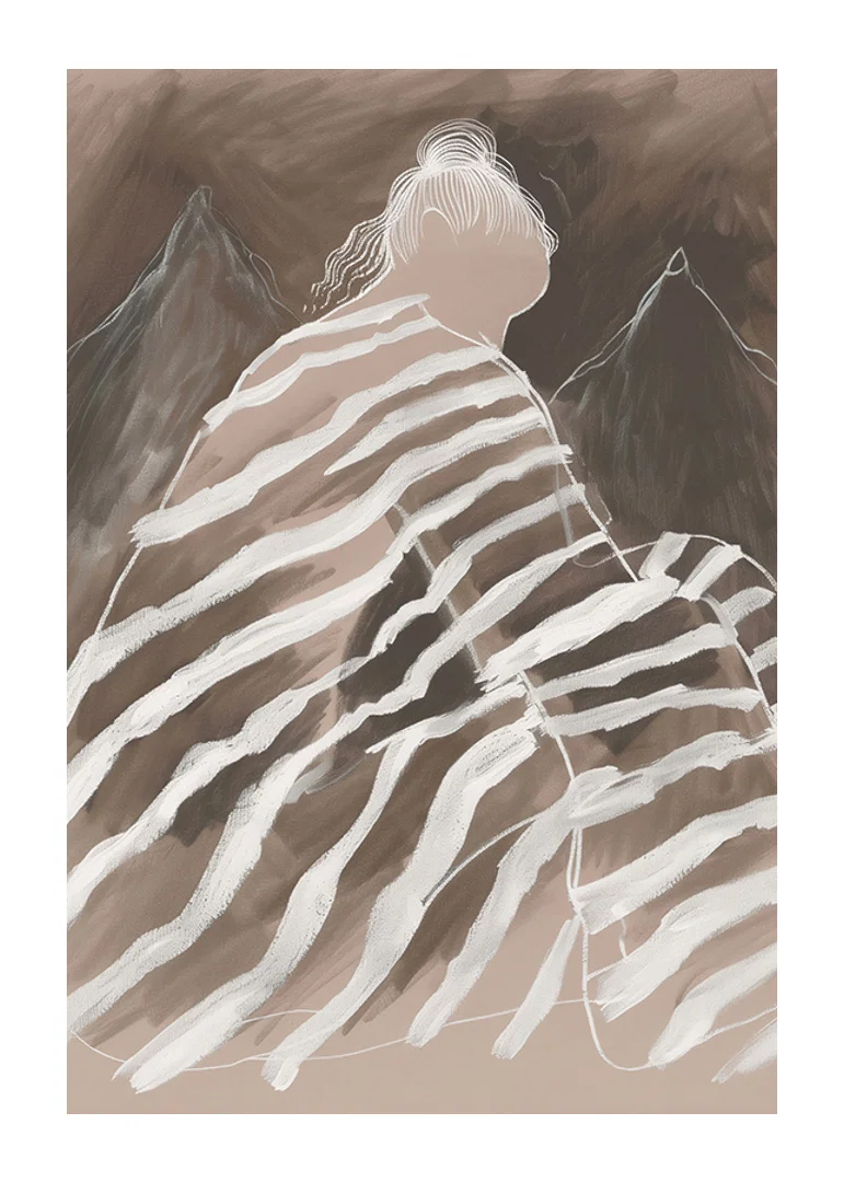 Abstract elegance where soft lines meet mysterious mountain peaks-12
