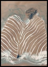 En drömlik figur svept i mjuka, böljande linjer mot en lugn, molnig bakgrund-2