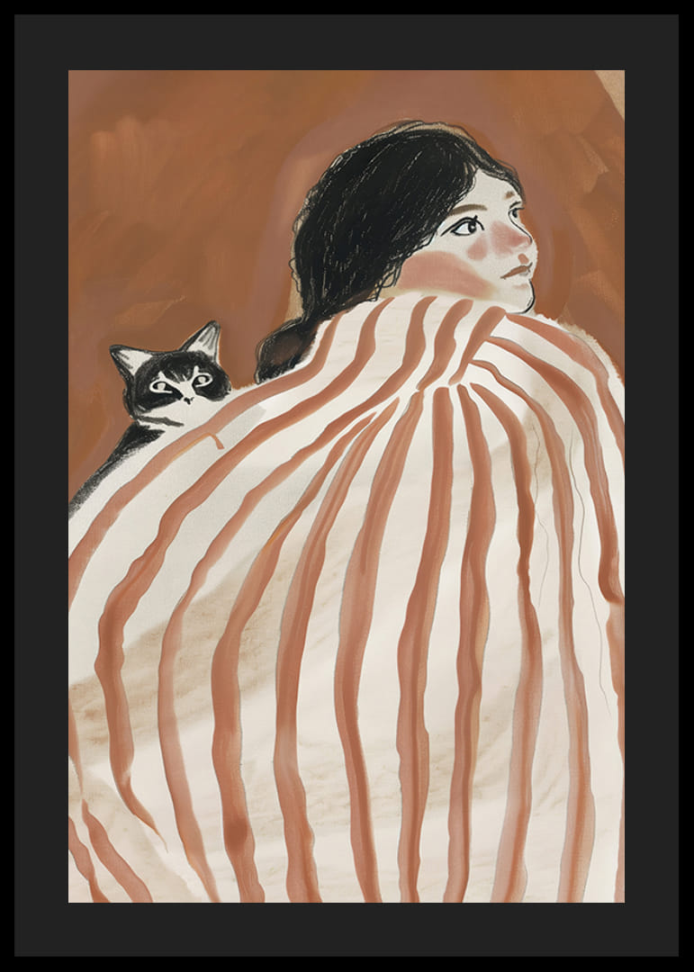 Sapņaina klusuma un draudzības aina zem svītrainas segas-12