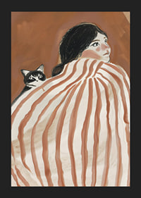 A dreamy scene of tranquility and friendship under a striped blanket-5