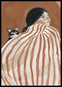 A dreamy scene of tranquility and friendship under a striped blanket-6