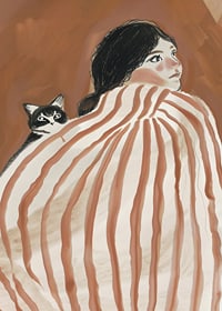 A dreamy scene of tranquility and friendship under a striped blanket-7
