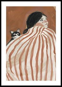 A dreamy scene of tranquility and friendship under a striped blanket-0