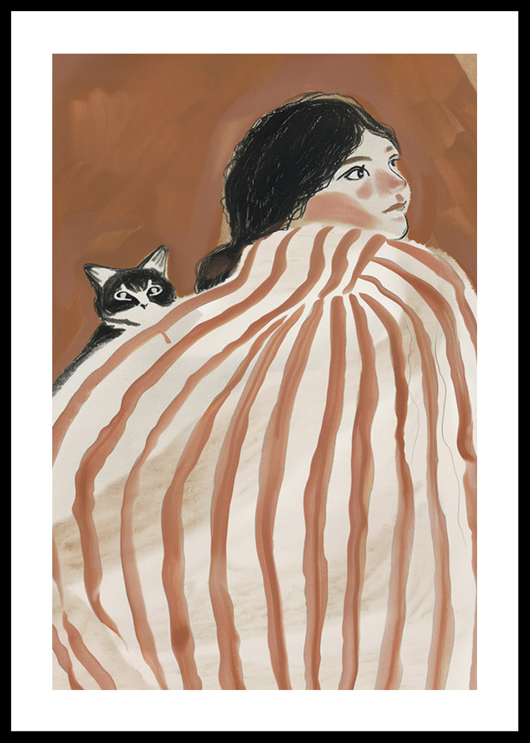 A dreamy scene of tranquility and friendship under a striped blanket-12