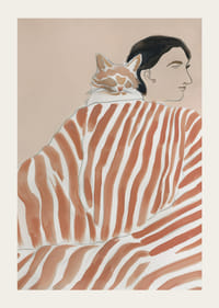 En harmonisk scen där mjuka linjer förenar människa och katt i stilfull symbios-3