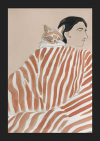 En harmonisk scen där mjuka linjer förenar människa och katt i stilfull symbios-5