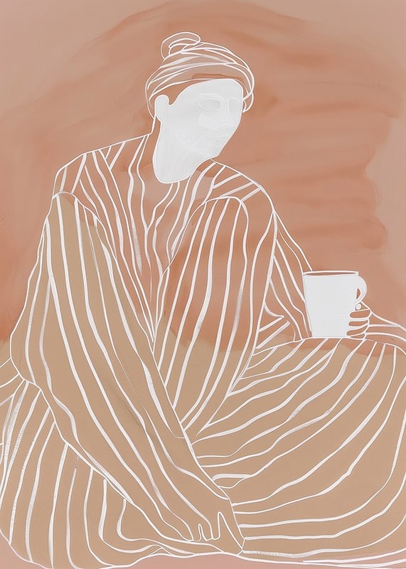 Relaxed elegance in earthy tones with a warm cup in hand-12