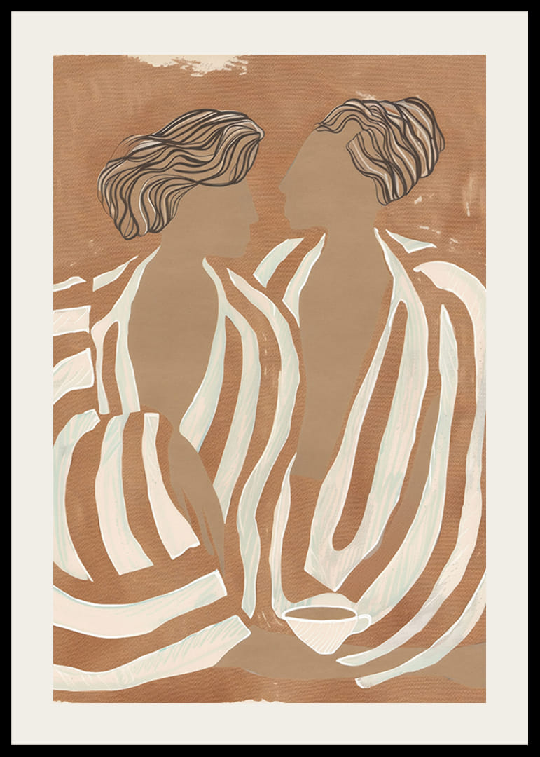 Kaksi pehmeän sävyistä siluettia kohtaavat harmonisessa linjojen ja muotojen tanssissa.-12