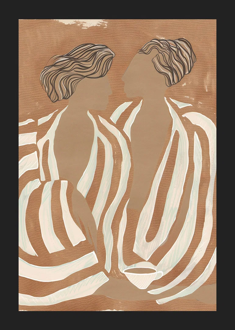 Two silhouettes in soft tones meet in a harmonious dance of lines and shapes.-12