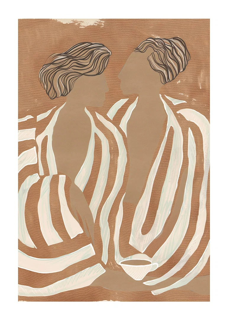 Two silhouettes in soft tones meet in a harmonious dance of lines and shapes.-12