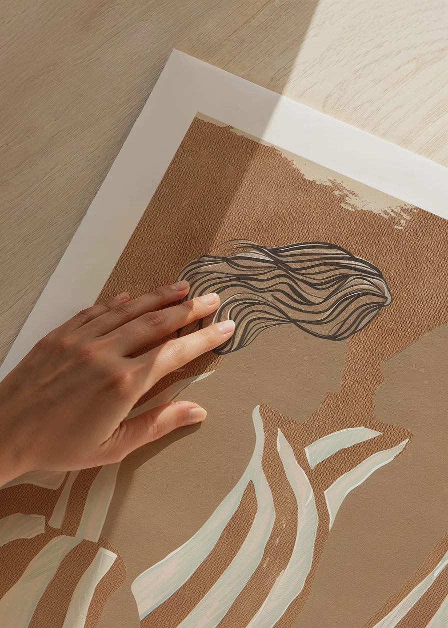 Two silhouettes in soft tones meet in a harmonious dance of lines and shapes.-12