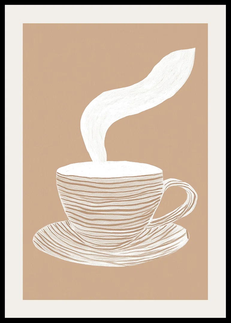 A stylish poster with a steaming cup of coffee on a soothing beige background-12